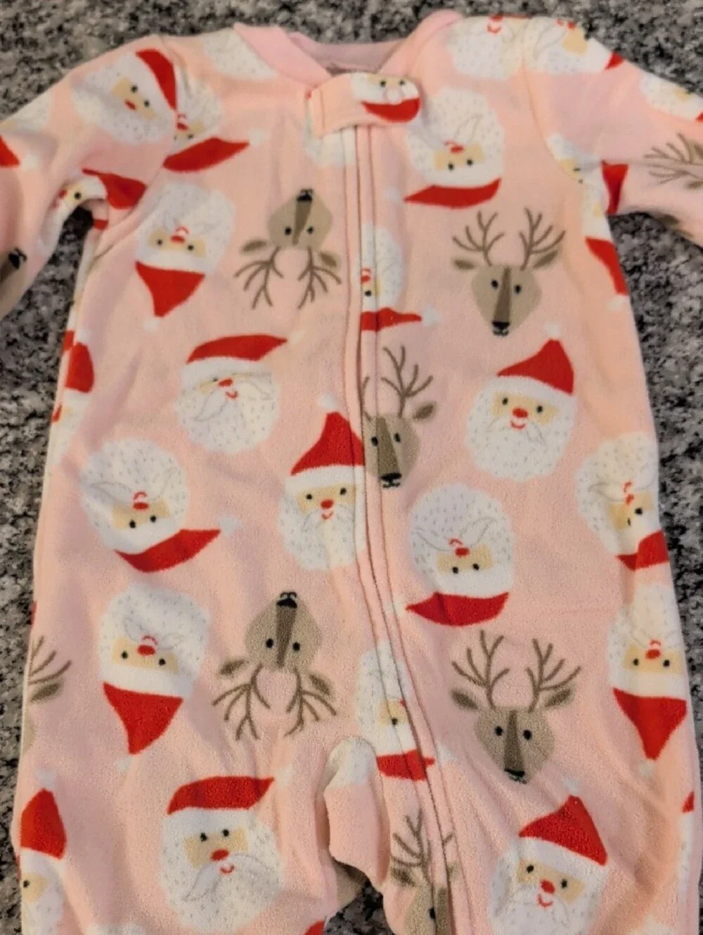 Baby Pink Santa & Reindeer Holiday Footed One-Piece